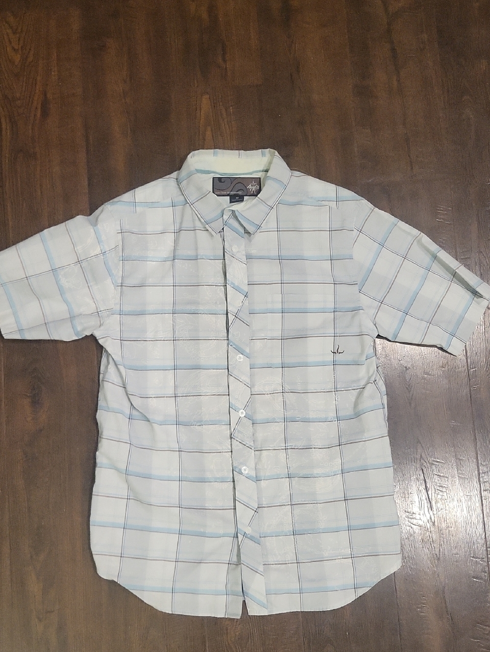 prAna Mens Medium Plaid Button Up Short Sleeve Shirt Nautical Design